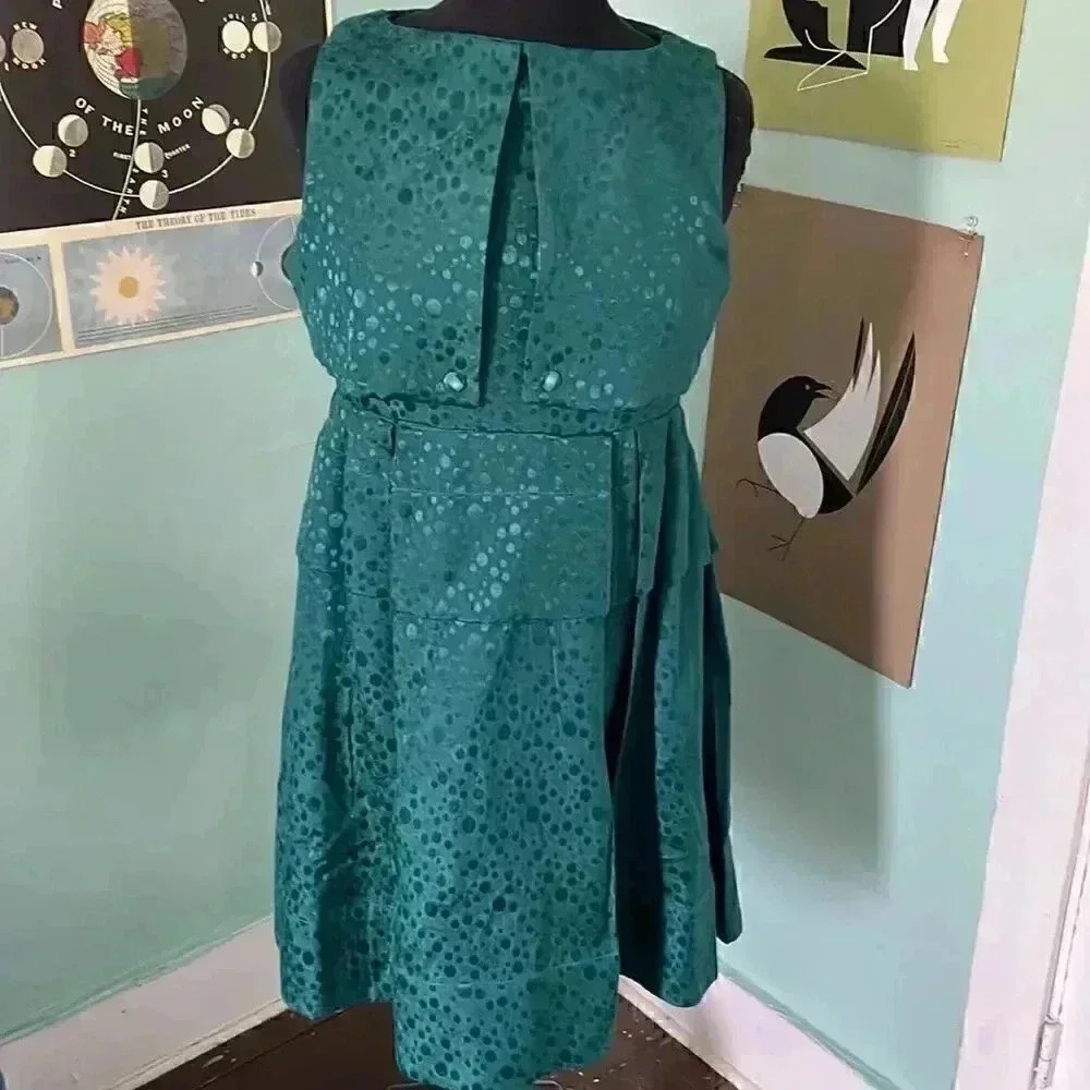 Tulle Emerald green brocade polka dot tiered party dress S/M NWT